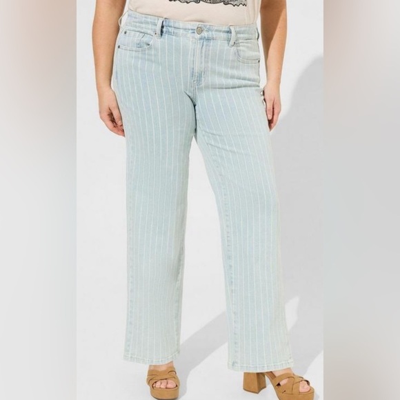 Torrid light wash pin striped wide leg plus size jeans nwot - Picture 2 of 4